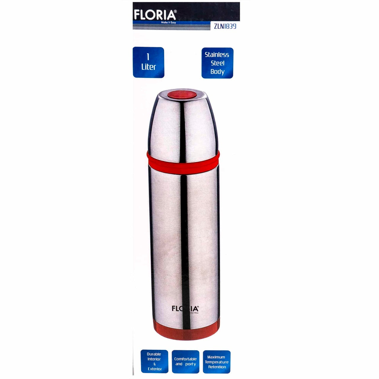 Termos inox 1L cu capac pahar si buton antiscurgere, retine temperatura 24h