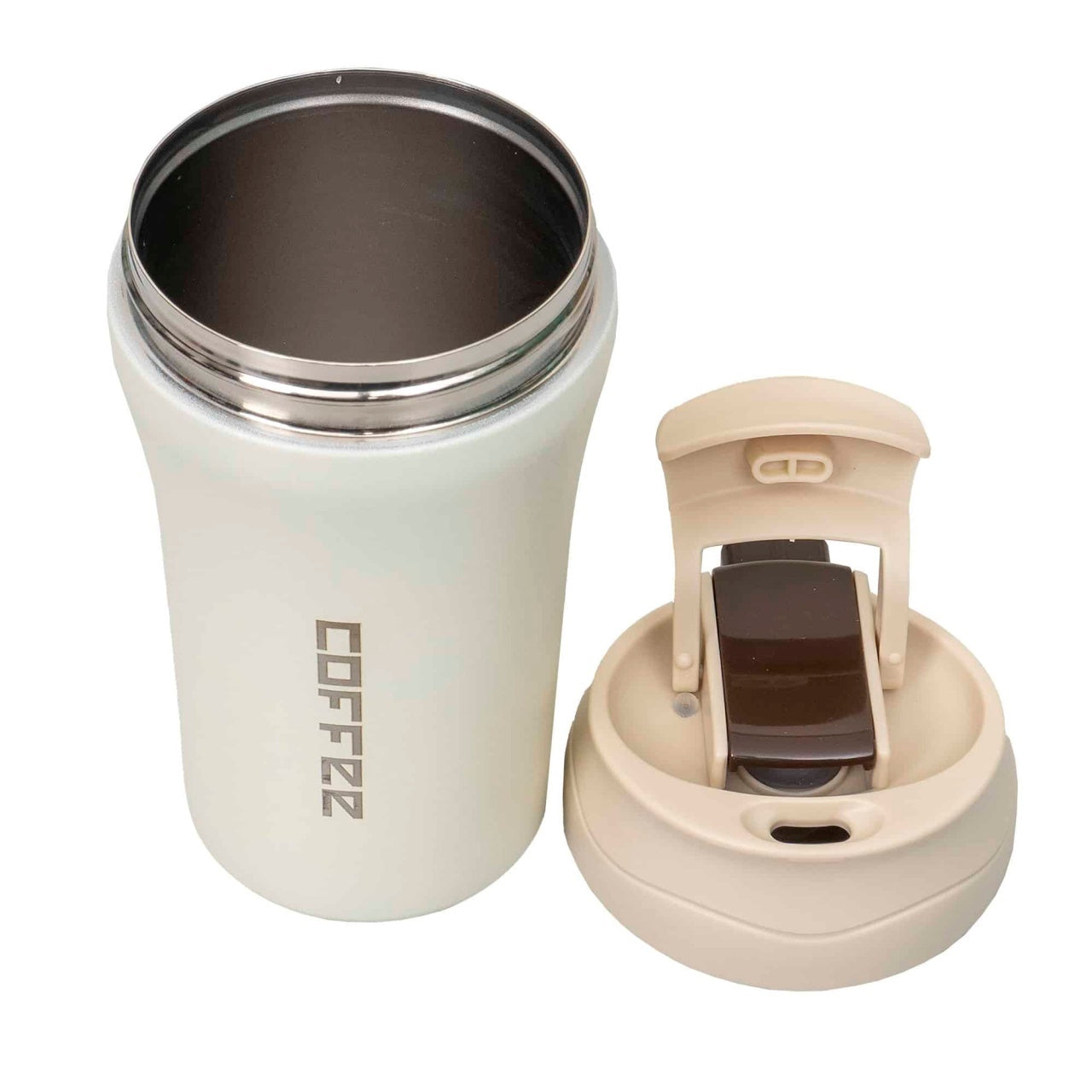 Termos inox 400ml cu inchidere ermetica si pai, alb