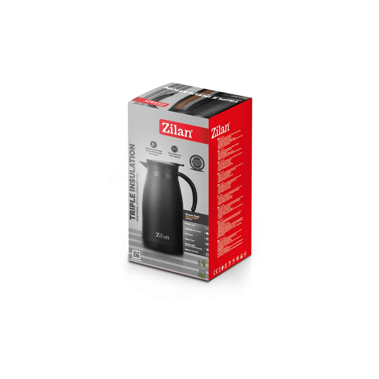Termos tip ceainic, capacitate 1L, negru, otel inoxidabil