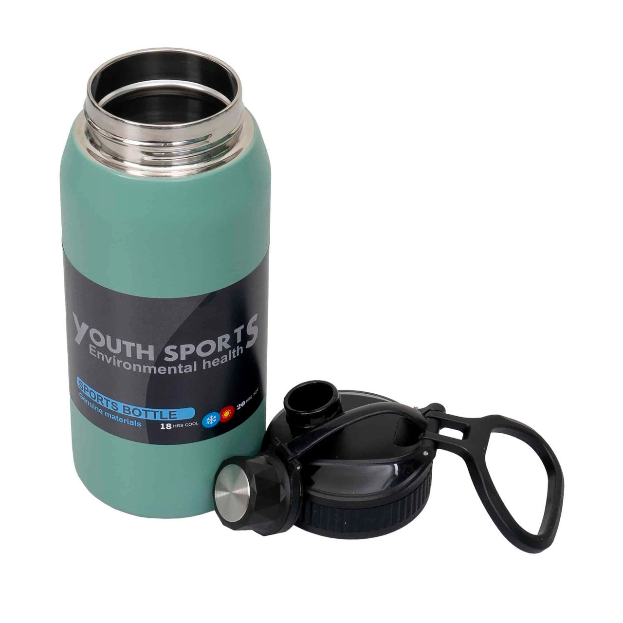 Termos YOUTH SPORTS, interior inox, capacitate 600ml, model sticla verde