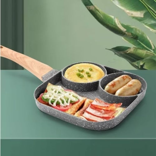 Tigaie cu 2 forme pentru oua si mini grill, antiaderenta, cu maner rece, compatibila cu toate sursele de caldura, gri