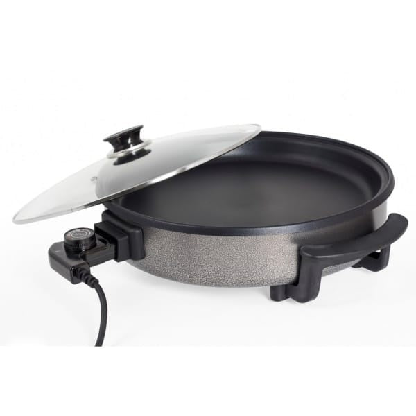 Tigaie electrica rotunda 38 cm cu termostat si capac de sticla, putere 1500W