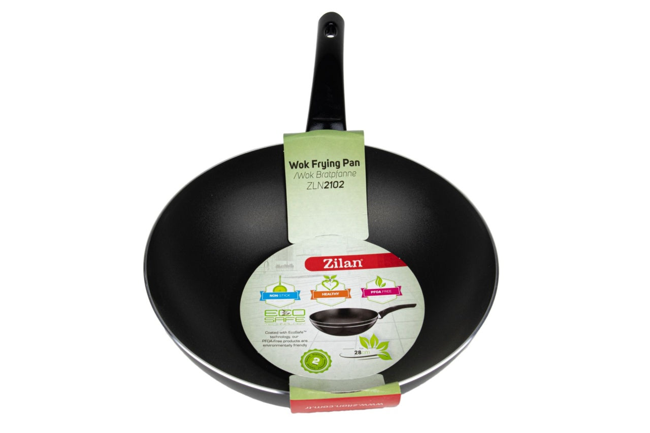 Tigaie wok aluminiu 28 cm cu strat neaderent si coada ebonita, neagra
