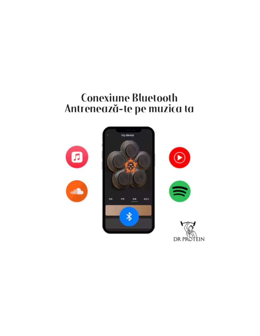 Țintă electronică de box cu muzică, cinci zone rotunde și centru portocaliu – imagine 4