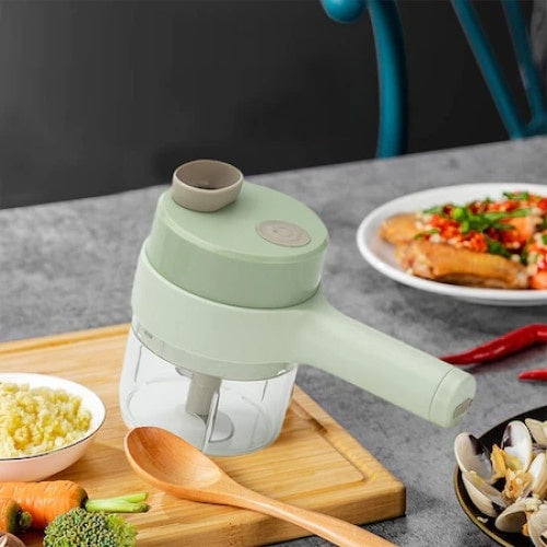 Tocator 4 in 1 pentru alimente, ideal pentru taiere carne, legume, fructe, electric, verde