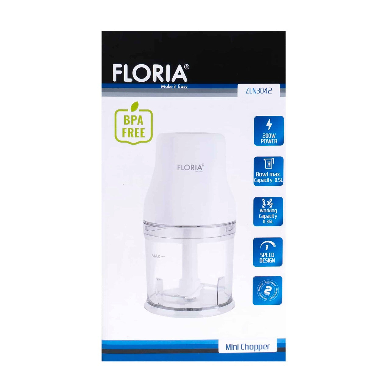 Tocator legume-fructe 200W cu vas 500ml si cutit inox, alb