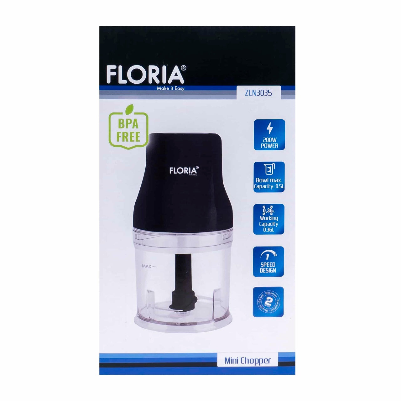 Tocator legume-fructe cu putere 200W si vas 500 ml, cutit inox