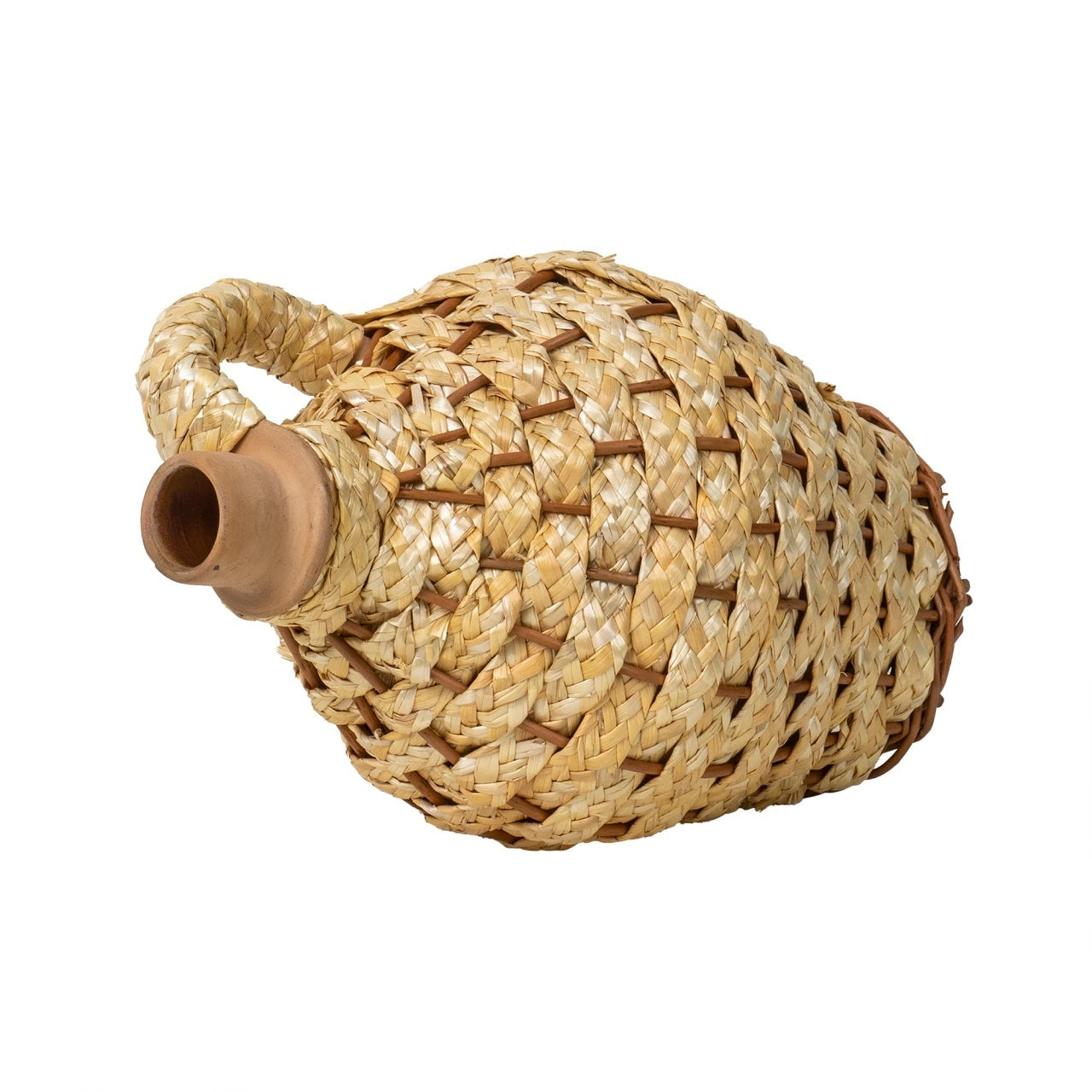Ulcior din lut cu invelis impletit, inaltime 25 cm, capacitate 1 l
