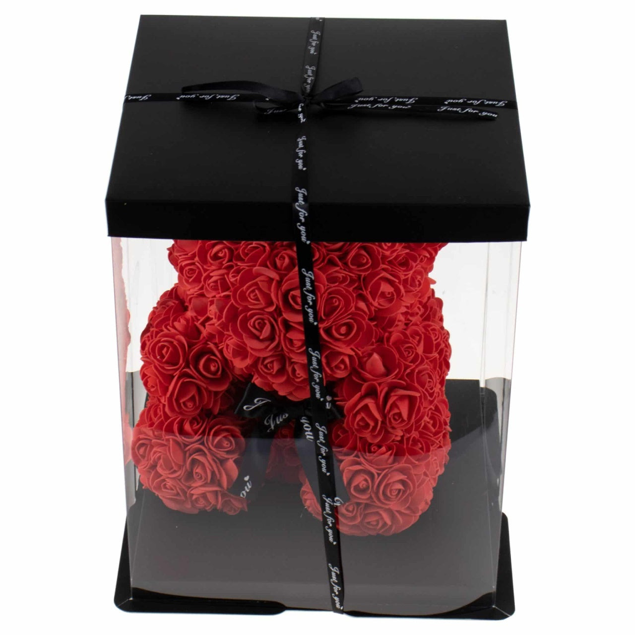 Ursulet decorativ din trandafiri de spuma, 30 cm, rosu, cu cutie