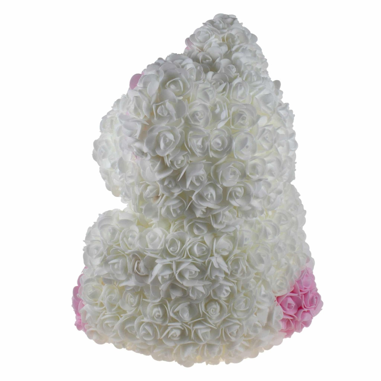 Ursulet din trandafiri de spuma 35 cm alb-roz pal cu cutie elegantă