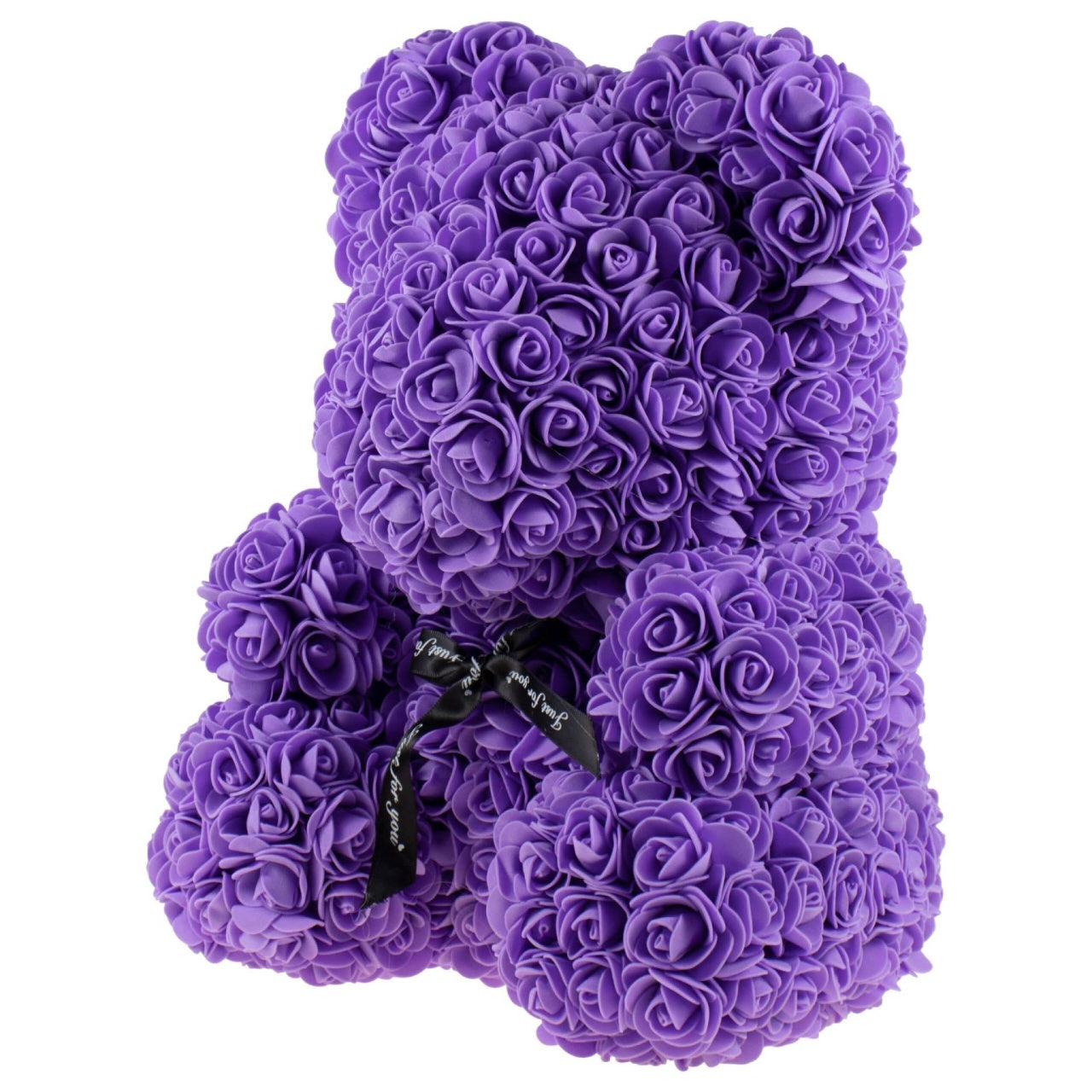 Ursulet din trandafiri de spuma, 35 cm, mov cu cutie cadou