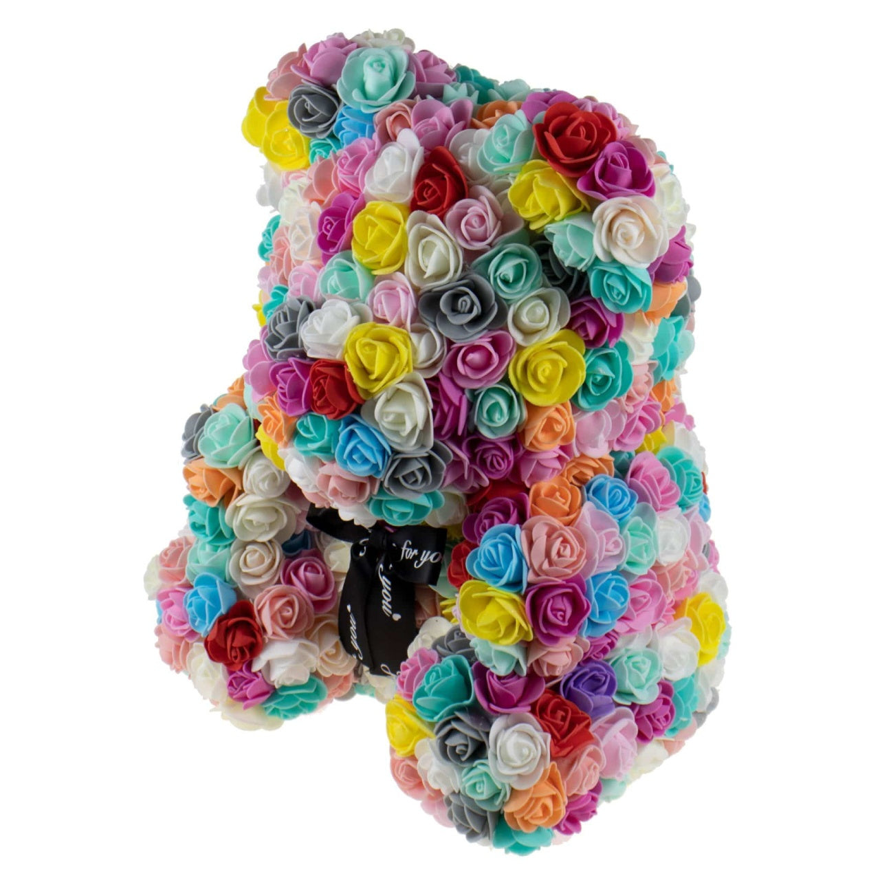 Ursulet din trandafiri de spuma, 35 cm, multicolor cu cutie cadou