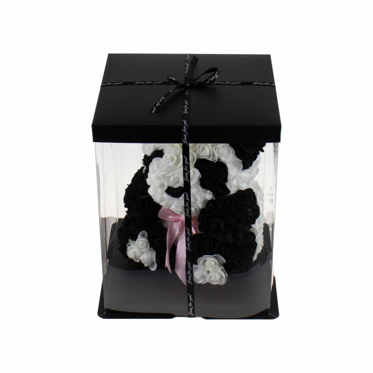 Ursulet panda din trandafiri de spuma, 30 cm, cu cutie cadou
