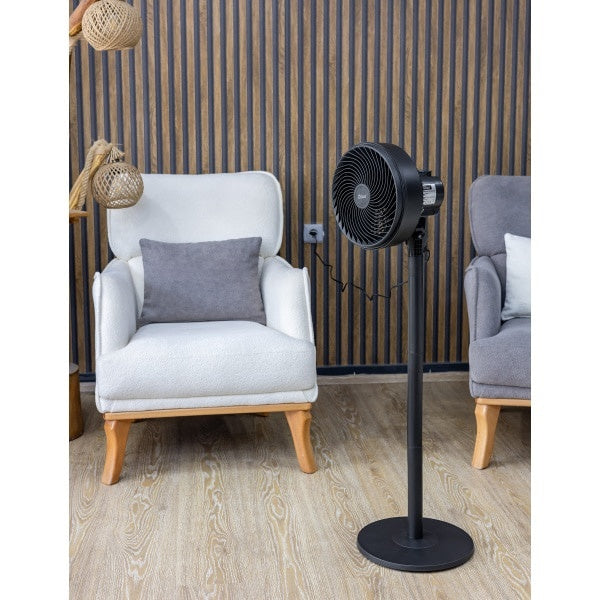 Ventilator cu picior, 3 viteze, putere 65W, diametru grilaj 27cm, inaltime reglabila, recipient parf