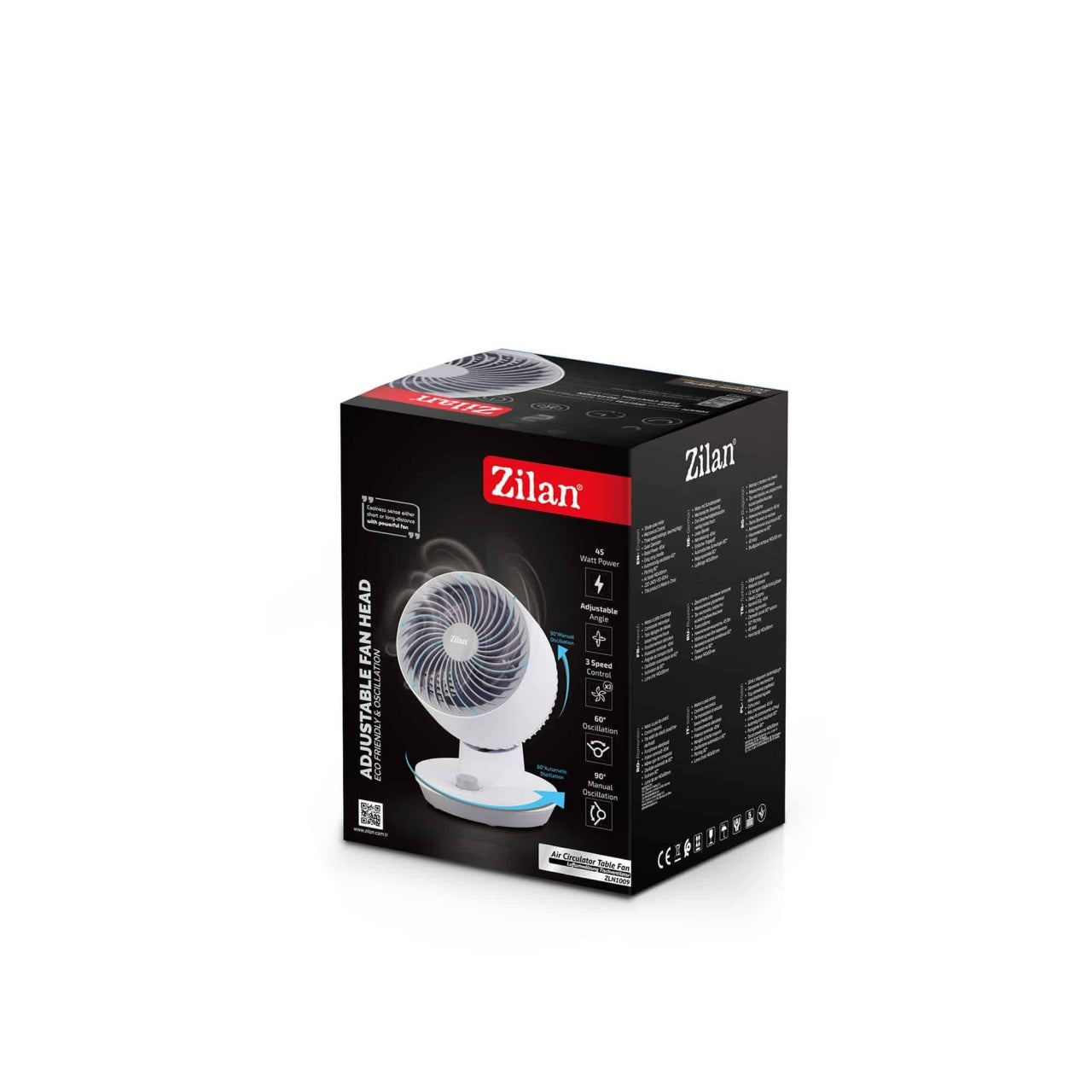Ventilator de birou silentios, 3 trepte viteza, putere 45W, oscilant 60°