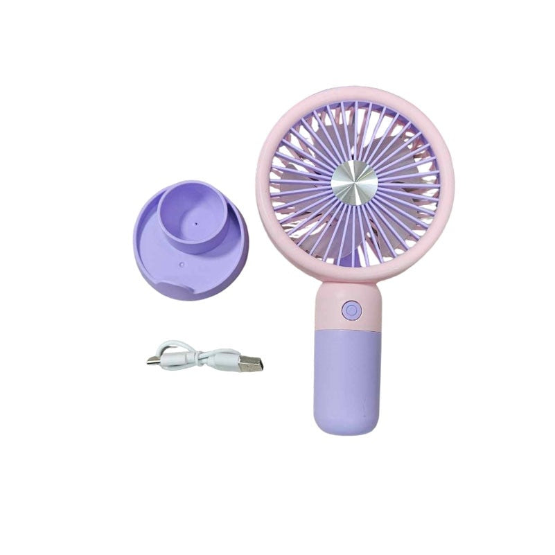 Ventilator de mana, cu suport pentru telefonul mobil, incarcare USB, buton On/OFF, 3 viteze, mov
