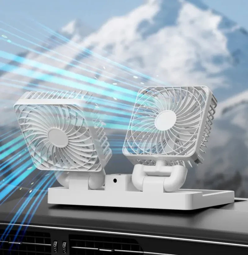 Ventilator pliabil auto, portabil, reincarcabil cu 2 capete, alimentat cu energie solara, cu baterie reîncărcabilă, alb