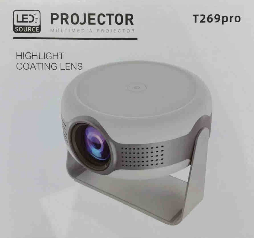Videoproiector HD, sistem Android, 4K, dimensiuni compacte, rezolutie 480x360, alb