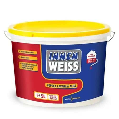 Vopsea lavabila exterior 5L alb, rezistenta la intemperii, acoperire uniforma