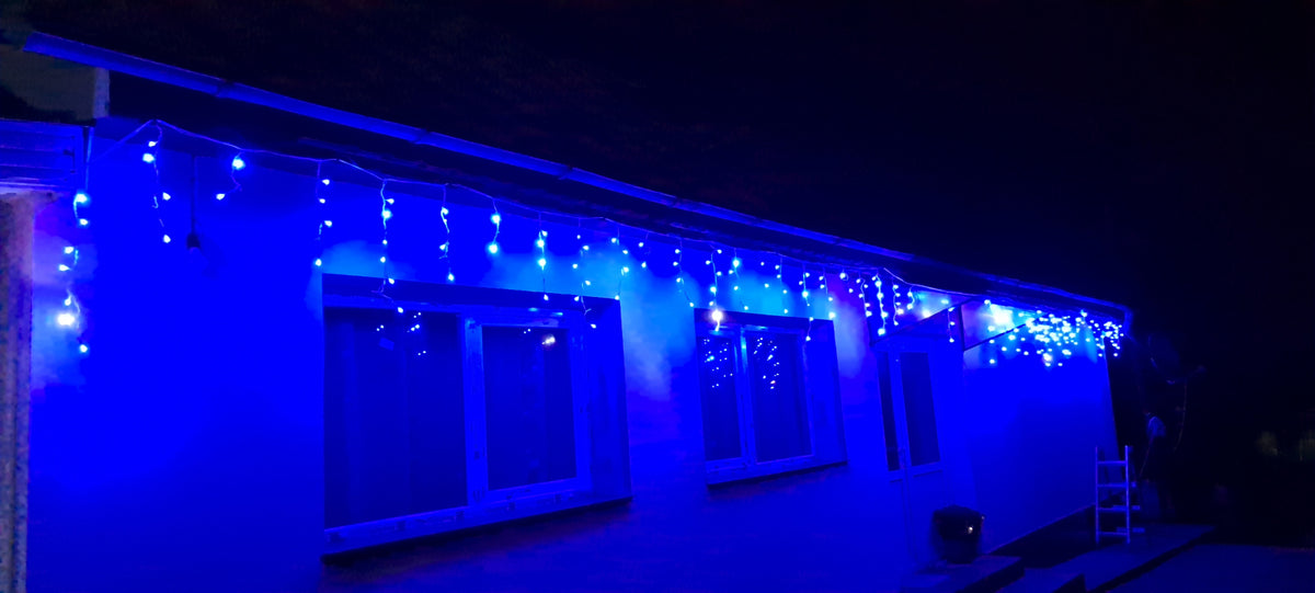 Instalație LED tip țurțuri, 500 LED-uri, 25 m, albastră – imagine 4