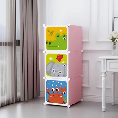 Dulap modular, pentru camera copiilor, din polipropilena, cu 3 compartimente, schelet metalic, multicolor