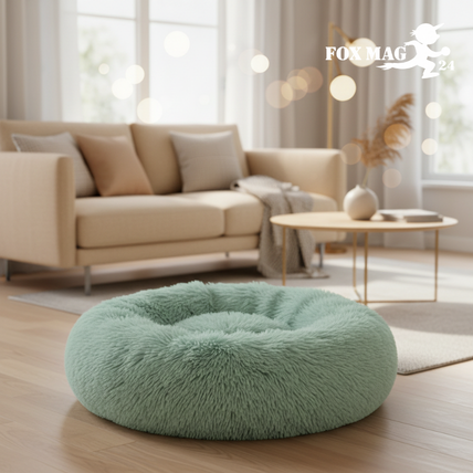 Pat pufos pentru Caini si Pisici, 60 cm, Verde deschis