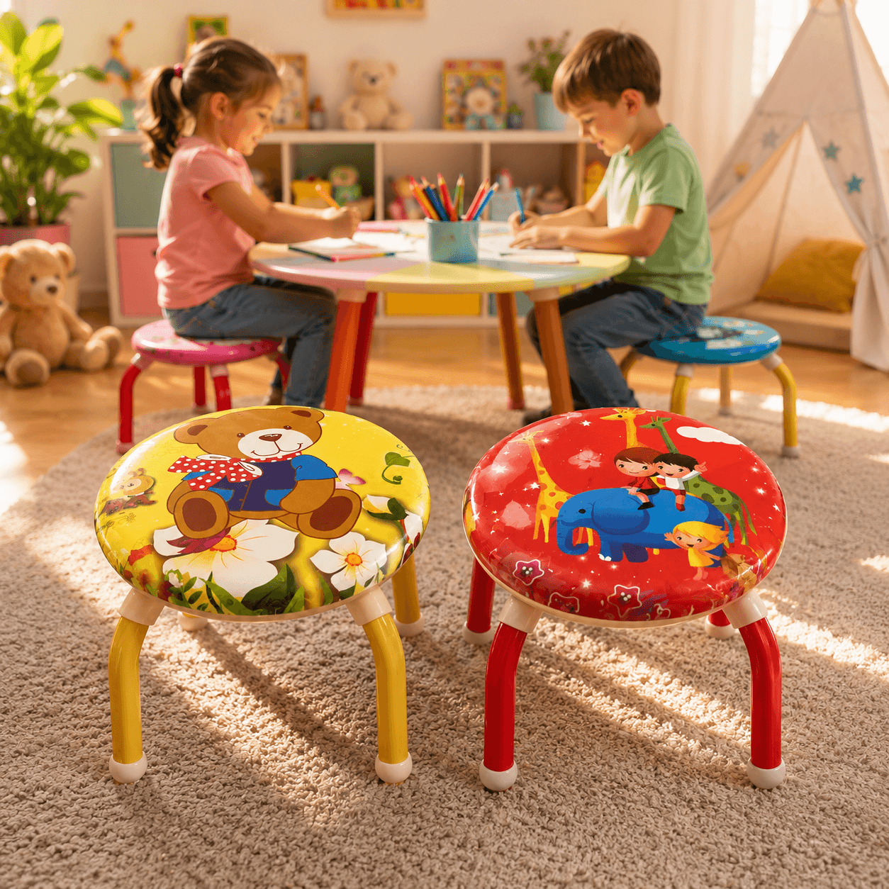 Scaun metalic pentru copii, sezut confortabil, 26x26 cm, stabil si usor