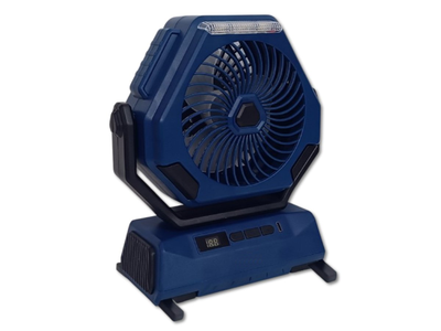 Ventilator portabil cu lanternă LED și display digital, reîncărcabil USB, ideal pentru camping, pescuit – albastru/negru