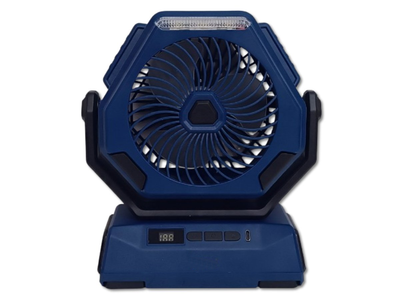 Ventilator portabil cu lanternă LED și display digital, reîncărcabil USB, ideal pentru camping, pescuit – albastru/negru