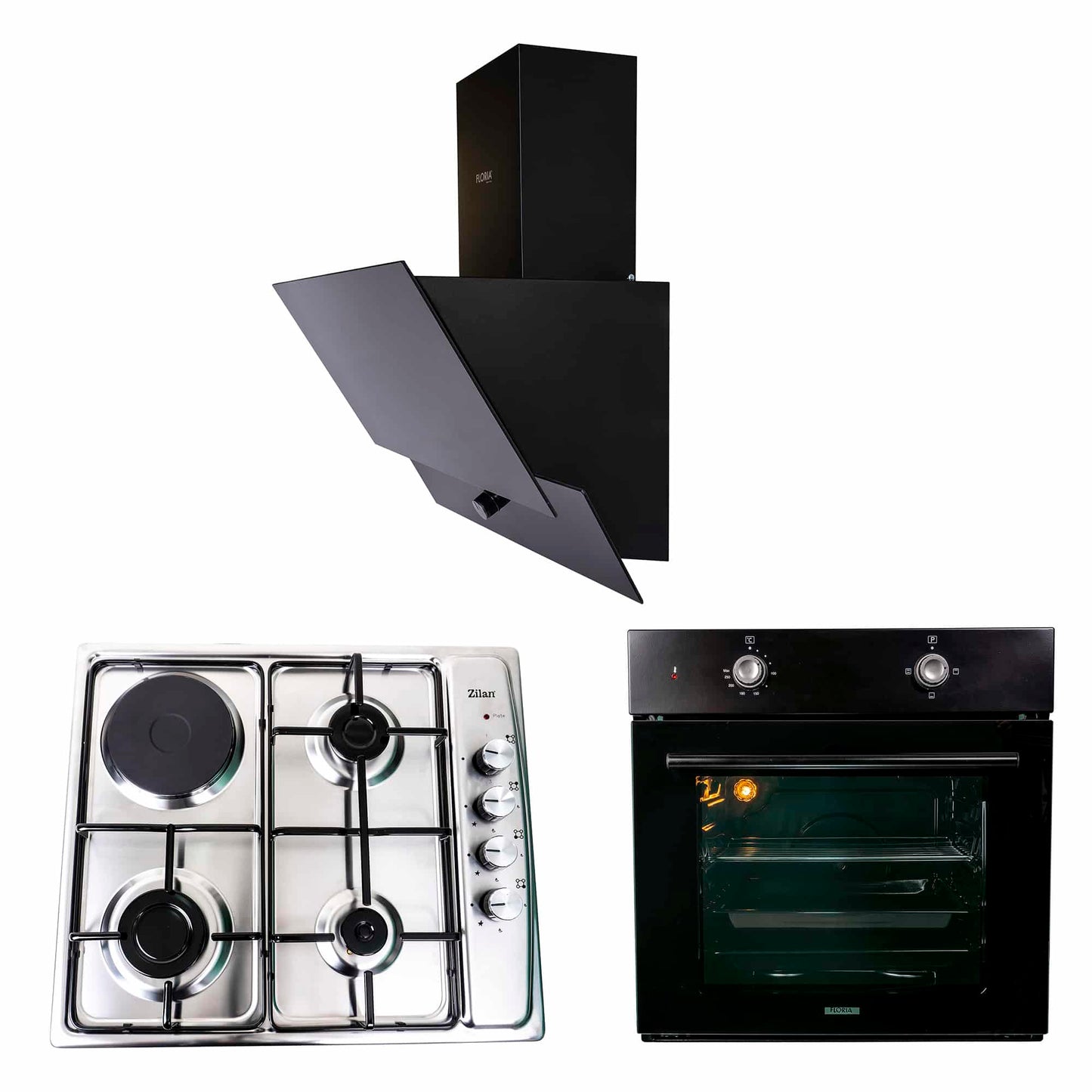 Pachet cuptor electric incorporabil 51L, plita gaz incorporabila 60x50x6 cm si hota incorporabila 60