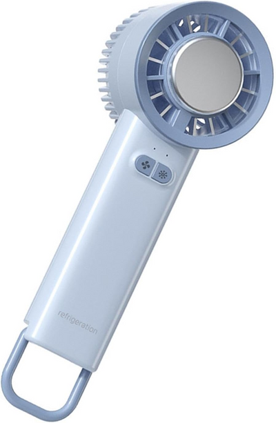 Ventilator portabil de mână cu funcție de răcire, reîncărcabil USB, mini ventilator compact pentru călătorii și birou, albastru