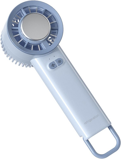 Ventilator portabil de mână cu funcție de răcire, reîncărcabil USB, mini ventilator compact pentru călătorii și birou, albastru