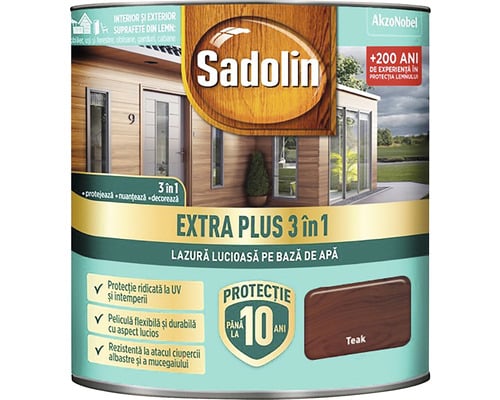 Lazura 3 in 1 lucioasa pe baza de apa, nuanta Teak, 2.5L pentru lemn exterior