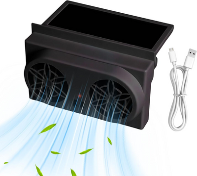 Ventilator pentru geam auto, încărcare solară portabilă, design ușor de instalat, rezistent, reduce căldura, promovează fluxul de aer, ventilator de evacuare cu economie de energie, negru
