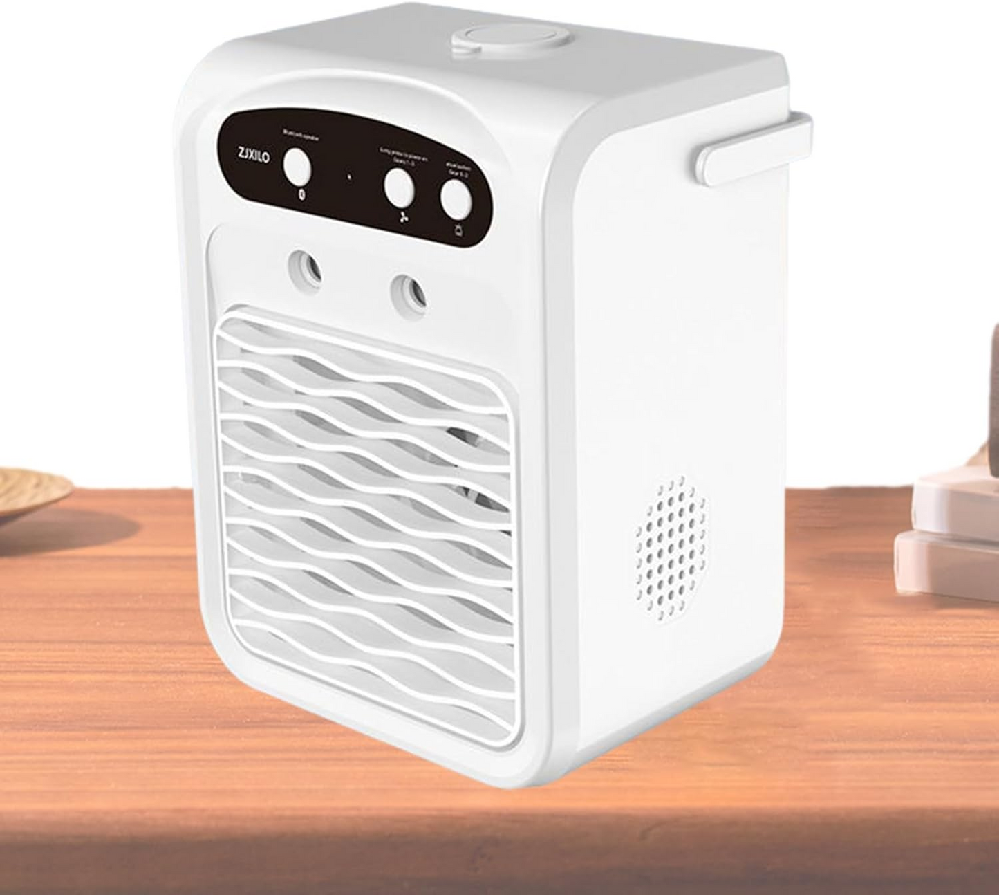 Aer conditionat mini, rezervor de apa de 1000 ml, 3 viteze ale vantului, difuzor Bluetooth, lumina ambientala colorata, racire rapida, alb