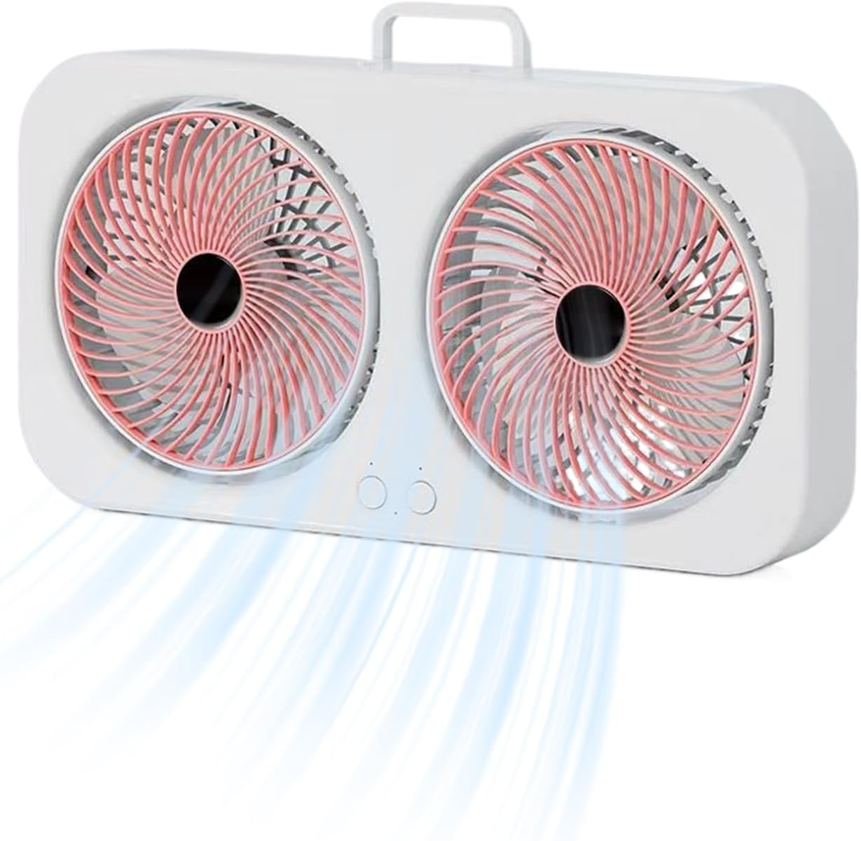 Ventilator portabil de birou cu dublu ventilator, reîncărcabil USB, 3 viteze, design compact pentru casă și birou, alb/roz