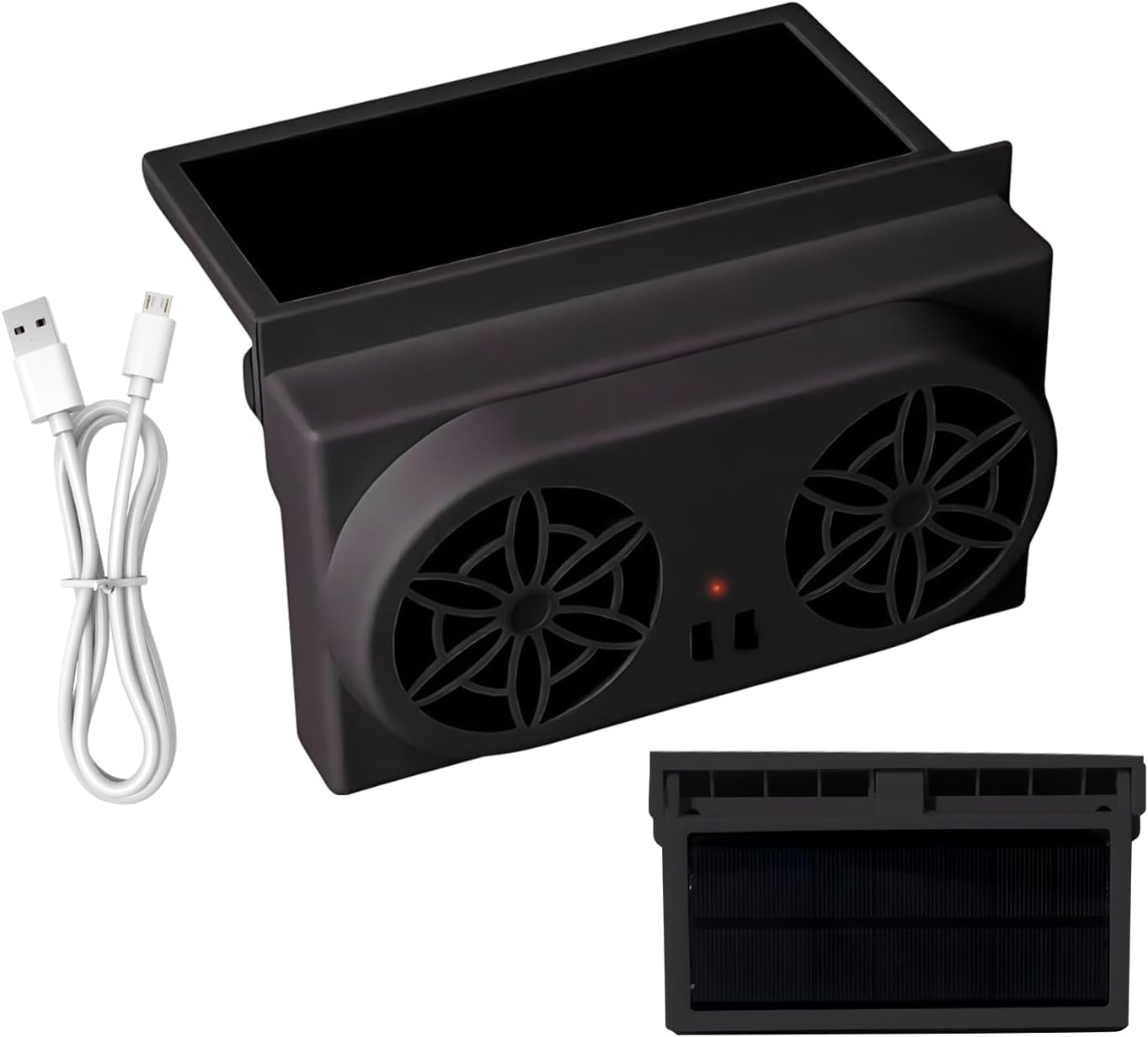 Ventilator pentru geam auto, încărcare solară portabilă, design ușor de instalat, rezistent, reduce căldura, promovează fluxul de aer, ventilator de evacuare cu economie de energie, negru