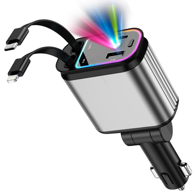 Modulator FM Bluetooth Auto cu USB-C, USB, Incarcare Rapida si LED RGB, negru