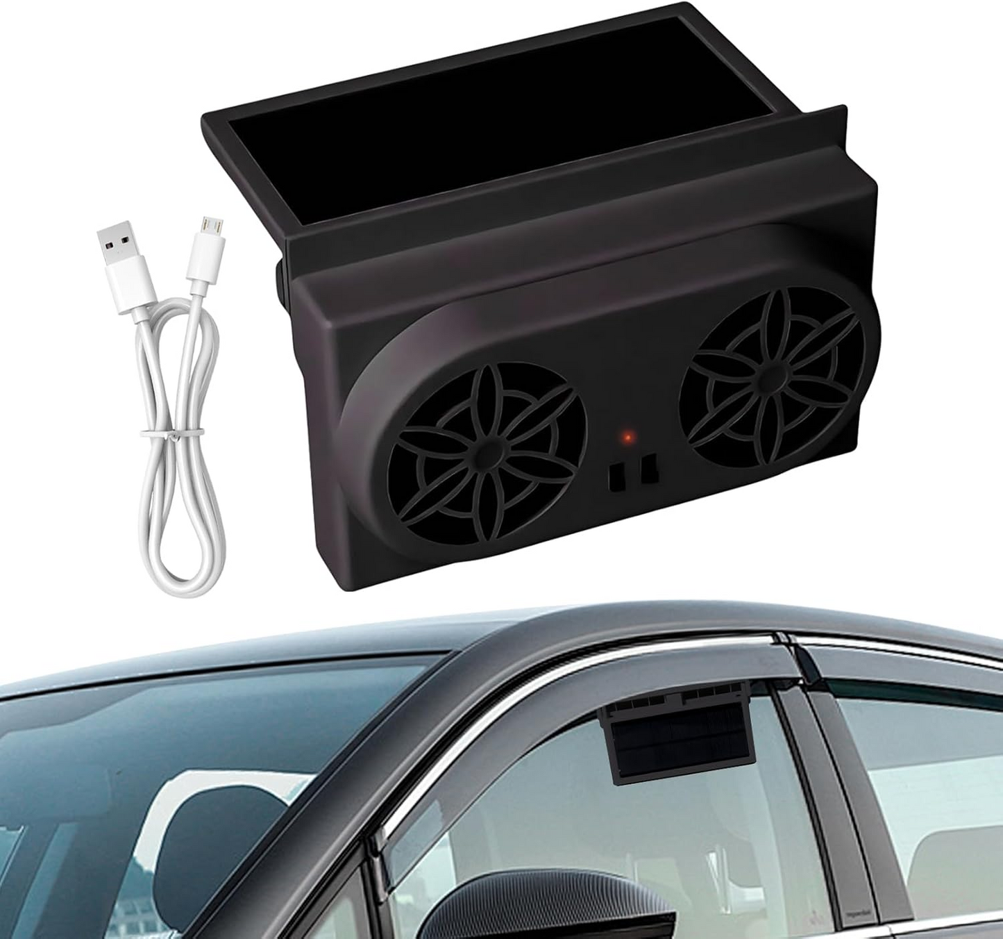 Ventilator pentru geam auto, încărcare solară portabilă, design ușor de instalat, rezistent, reduce căldura, promovează fluxul de aer, ventilator de evacuare cu economie de energie, negru