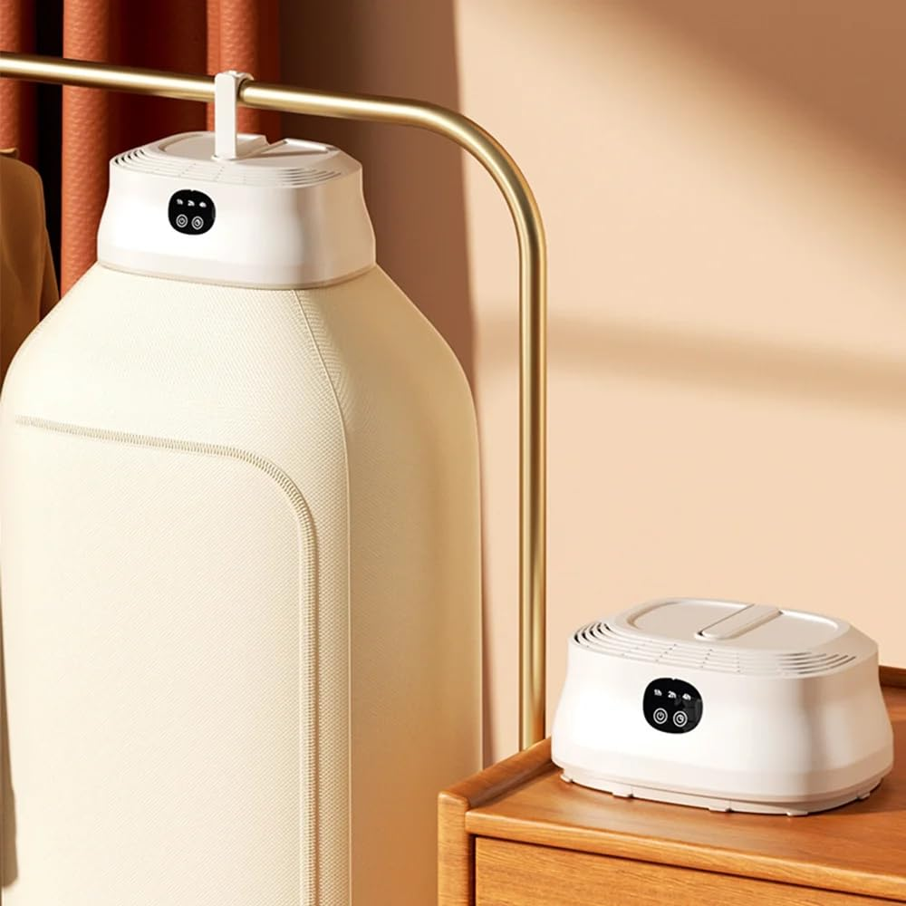 Uscator haine portabil, capacitate 10KG, putere 600W, uscare rapida, UV, timer, telecomanda, compact, bej