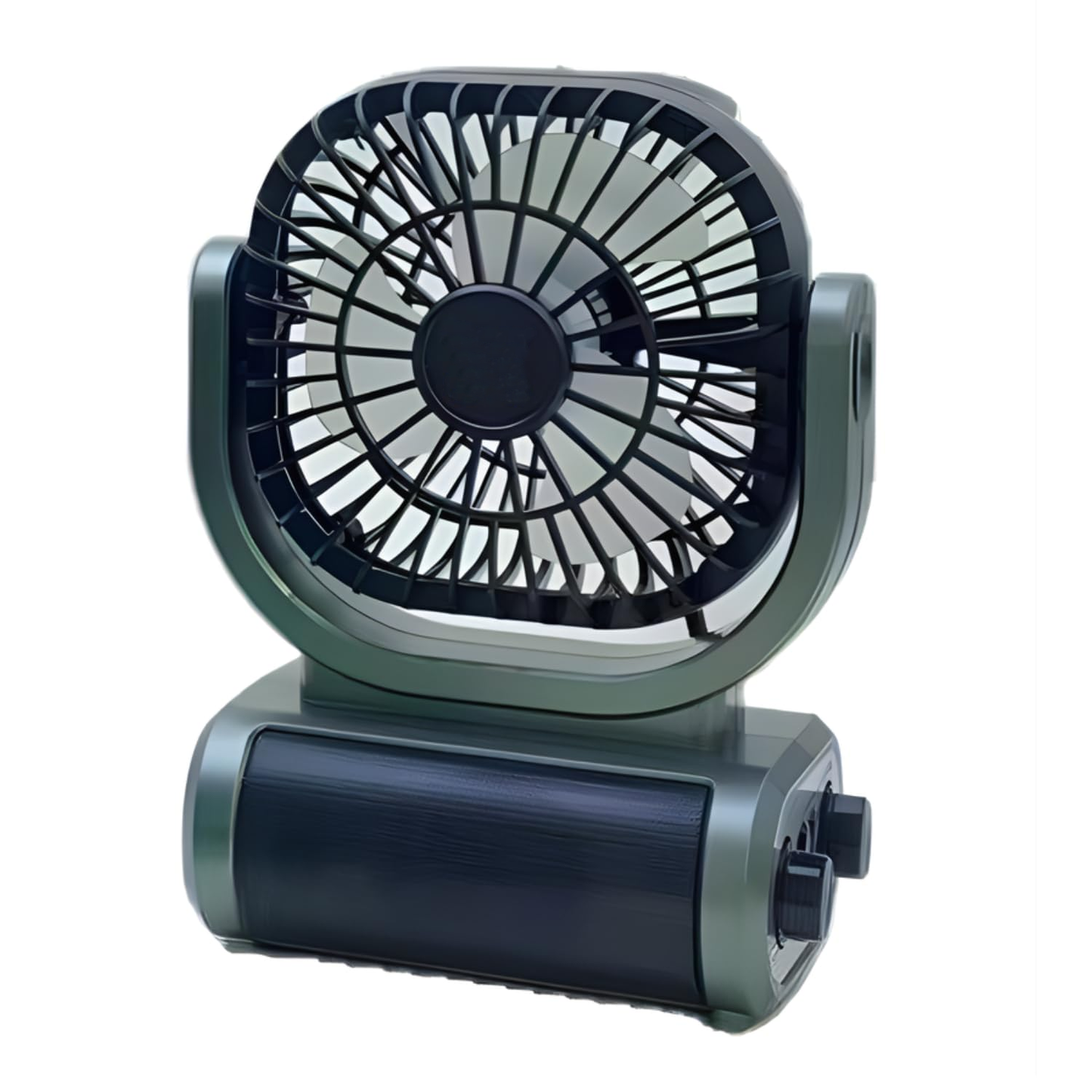 Ventilator Puternic Portabil Cu Incarcare Solara Si Radio FM, Design compact, Bază rabatabilă, negru