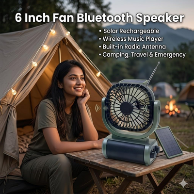 Ventilator Puternic Portabil Cu Incarcare Solara Si Radio FM, Design compact, Bază rabatabilă, negru