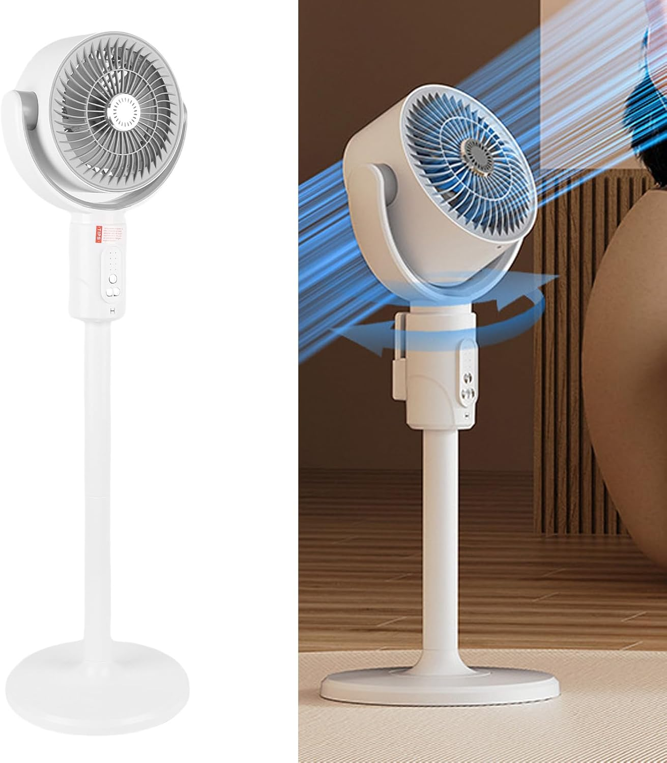 Ventilator oscilant cu telecomandă și temporizator 8H, 5 viteze, oscilație 90°, inălțime reglabilă, ventilator silențios pentru dormitor și birou, alb
