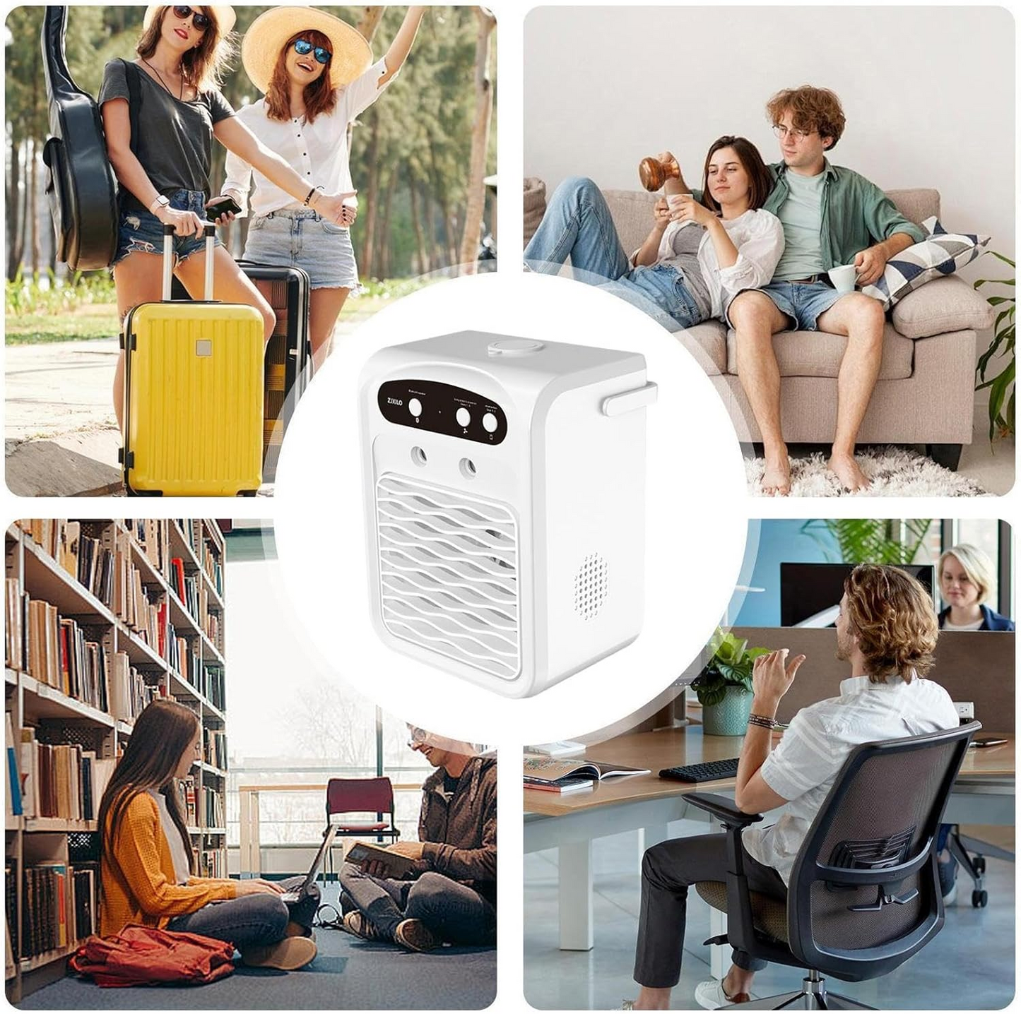 Aer conditionat mini, rezervor de apa de 1000 ml, 3 viteze ale vantului, difuzor Bluetooth, lumina ambientala colorata, racire rapida, alb