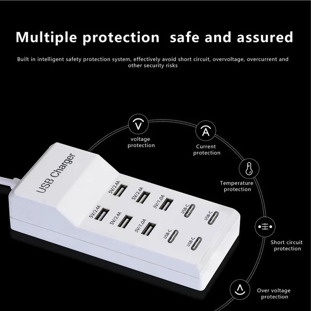 Stație de încărcare USB, 10 porturi, 50 W – imagine 4