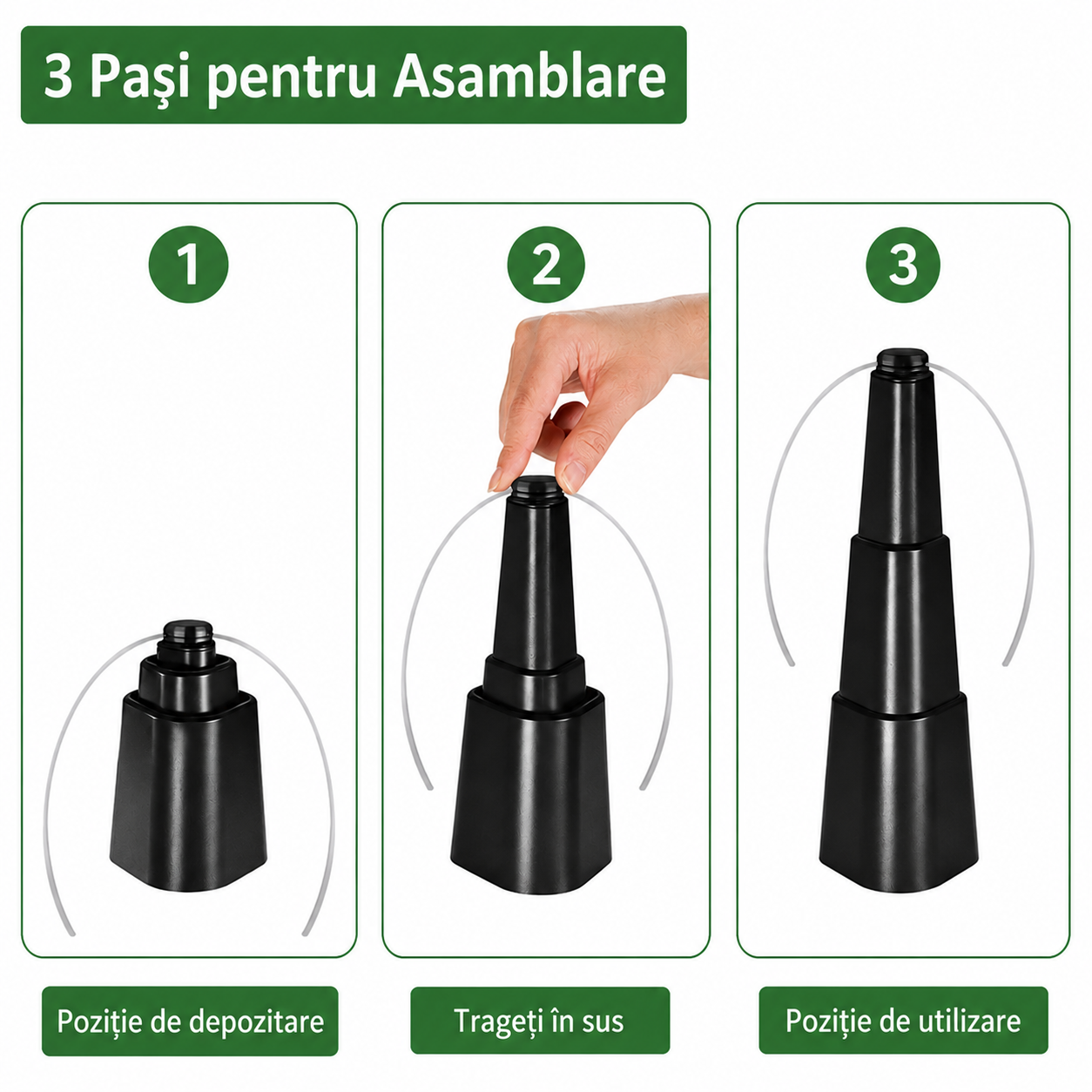 Ventilator anti muste si insecte, pentru masa, cu 3 niveluri de inaltime reglabila, functionare cu baterii, cu un design holografic reflectorizant, negru