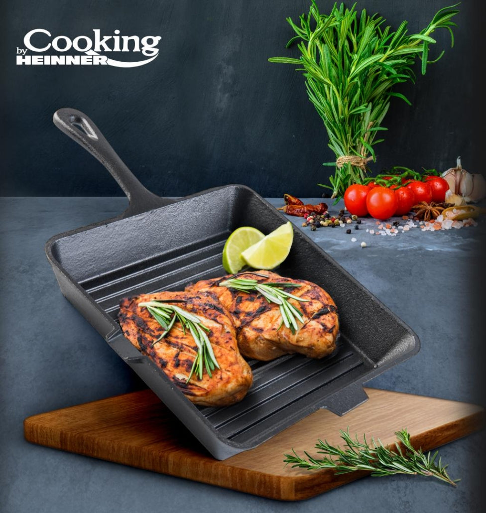 Tigaie grill fonta cu maner 25x4.7 cm, negru, pentru gatit uniform