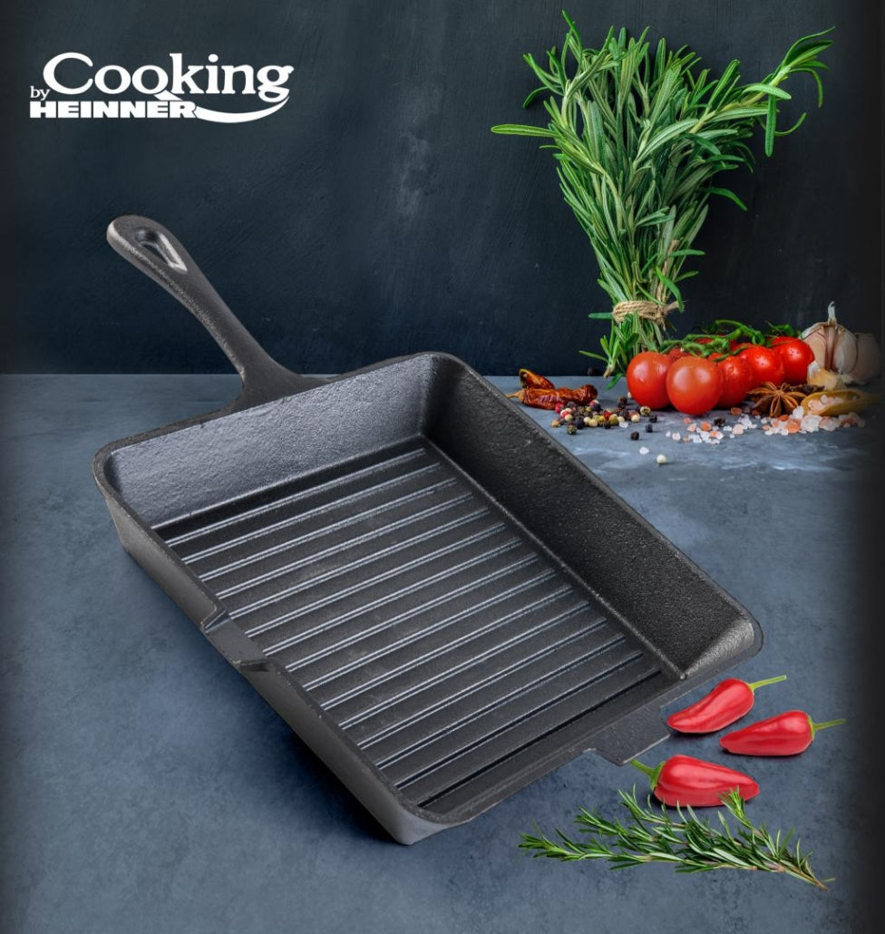 Tigaie grill fonta cu maner 25x4.7 cm, negru, pentru gatit uniform