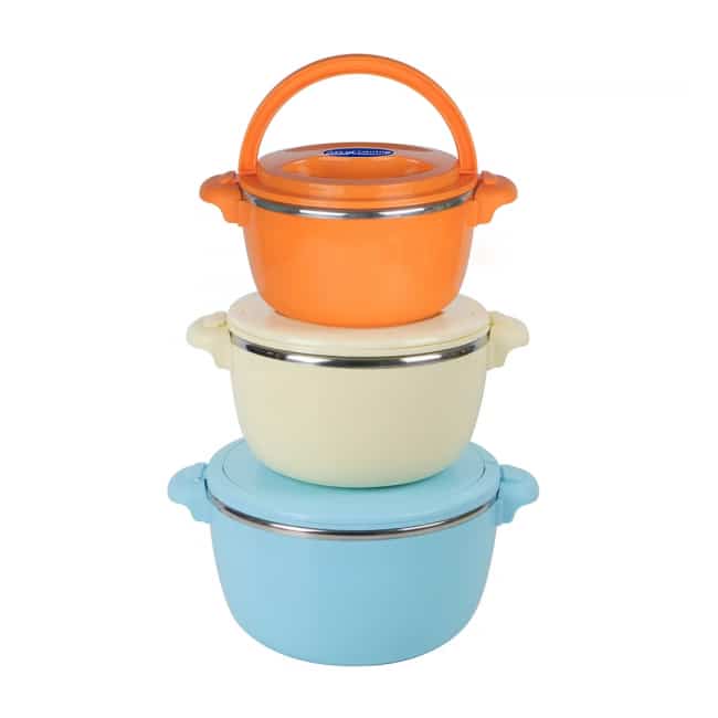 Set 3 caserole termice, 2L 4L 6L, exterior plastic si interior inox, capac etans
