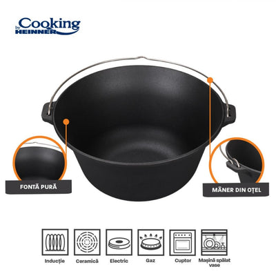 Ceaun fonta pura 22L, 49x23 cm, negru, pentru gatit lent si uniform
